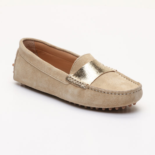 MELOA mocassins fantaisies beige et or