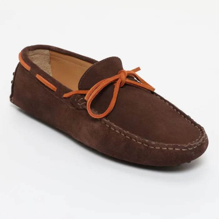 CORNWALL mocassins à lacets chocolat et orange