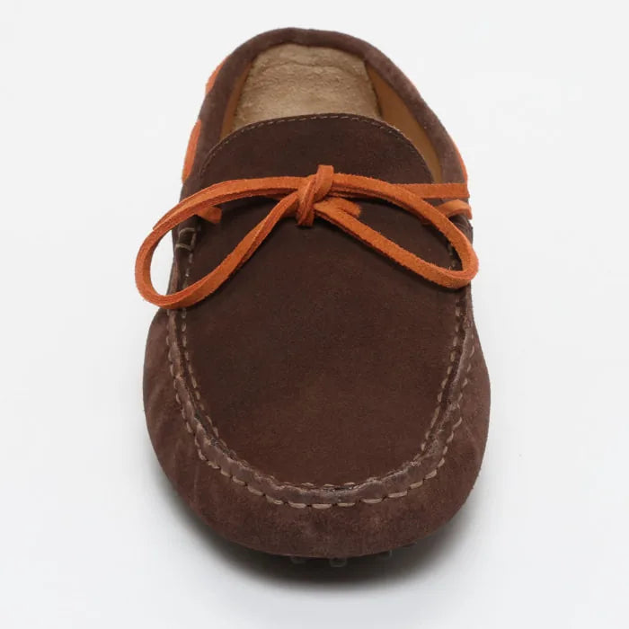 CORNWALL mocassins à lacets chocolat et orange