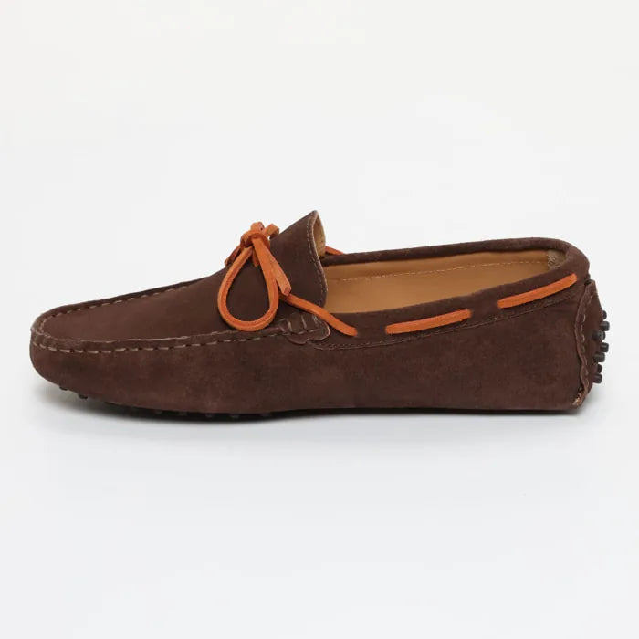 CORNWALL mocassins à lacets chocolat et orange