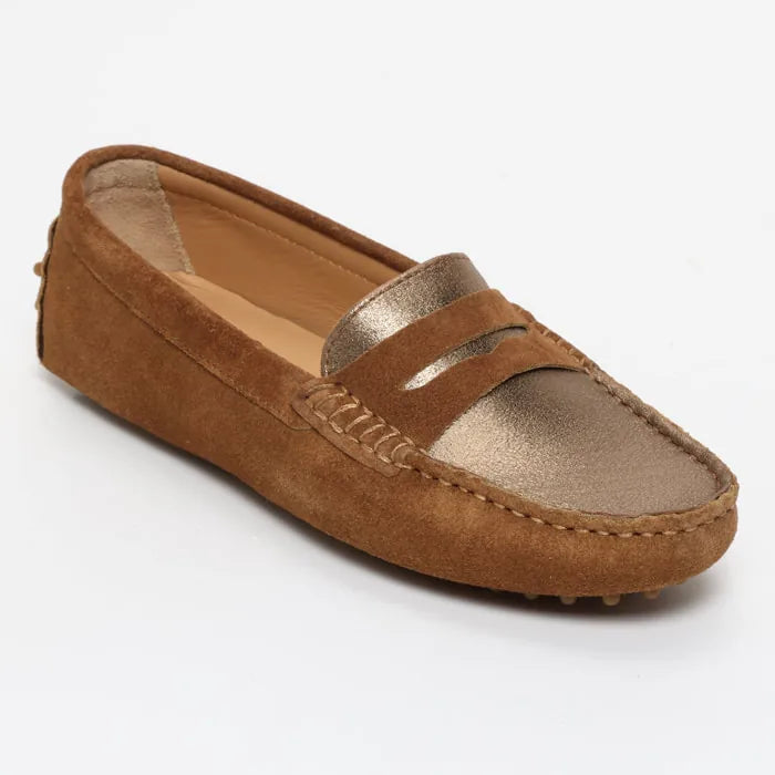 DEIRA mocassins classiques camel et bronze