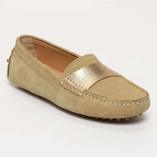 MELOA mocassins fantaisie beige et or