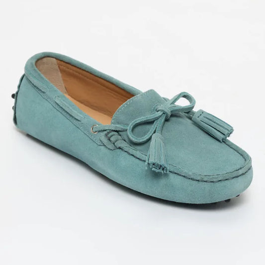 LILY mocassins à pompons gris bleu