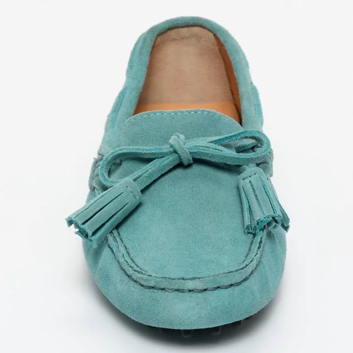LILY mocassins à pompons gris bleu