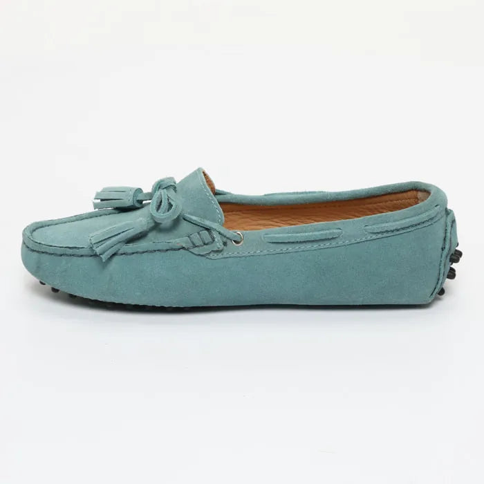 LILY mocassins à pompons gris bleu