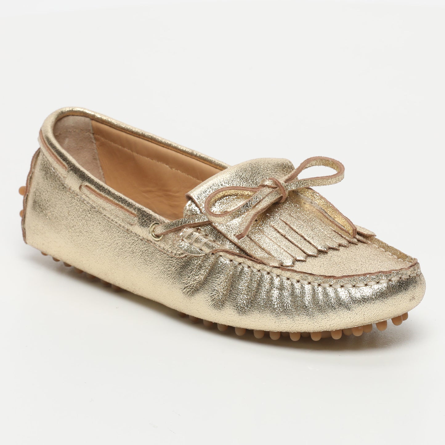 POWYS mocassins à lacets or cracquelé