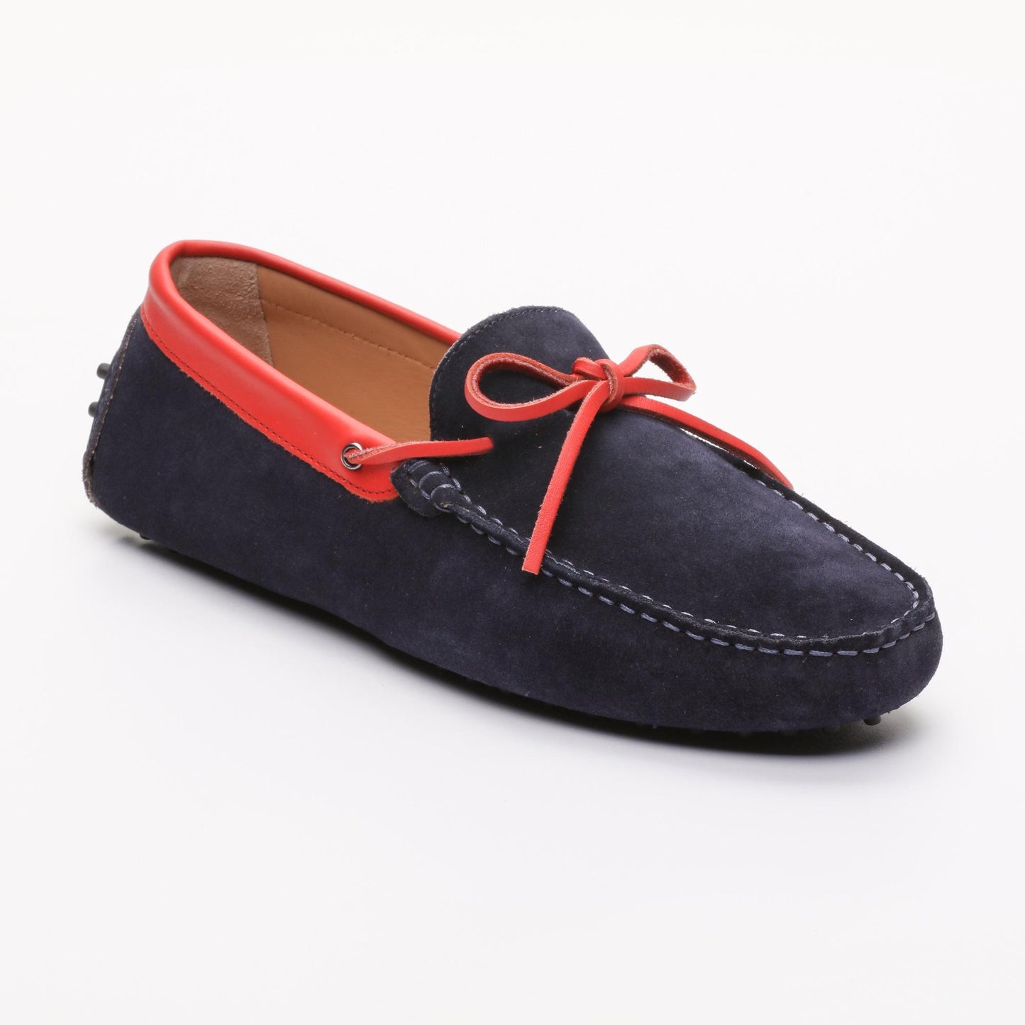 KENT mocassins à lacets marine et rouge